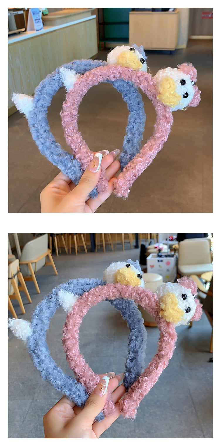 Bow cat ears plush headband face washing hair pressing non-slip headband sweet cute hair bundle children hairpin headdress