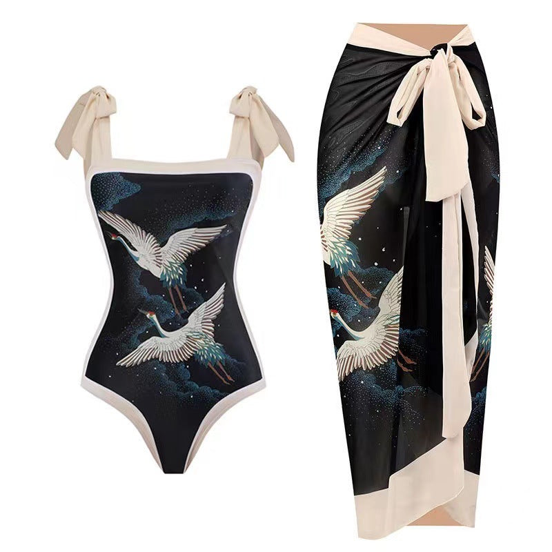 bikini Lace-Up Swimsuit Long Dress Chiffon bikini Southeast Asia Mesh Sexy One-Piece Swimsuit Women European and American