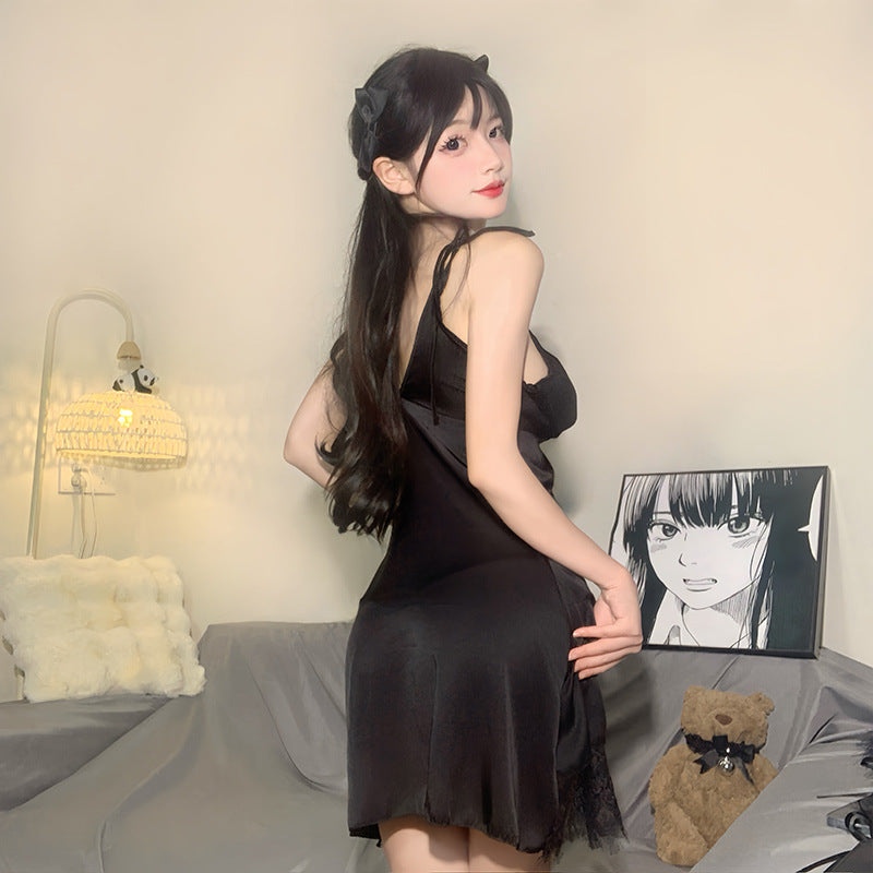 Sexy Sling Nightgown Lace Transparent Deep V Sex Nightgown Backless Temptation Free Couples Flirting Home Nightgown