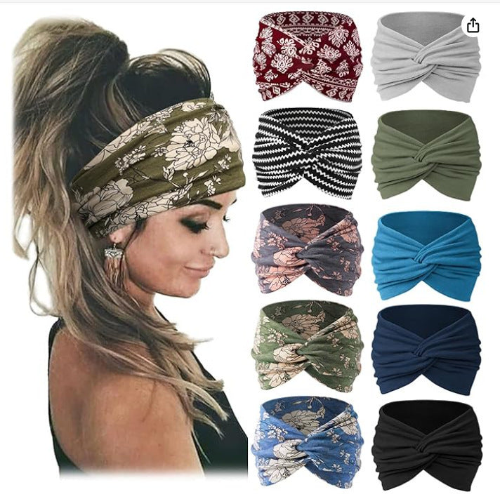 Bohemian Yoga Sports Headband Women's Elastic Non-Slip Wide Headband Exercise Running Sweat-Absorbent Women's European and American Headband