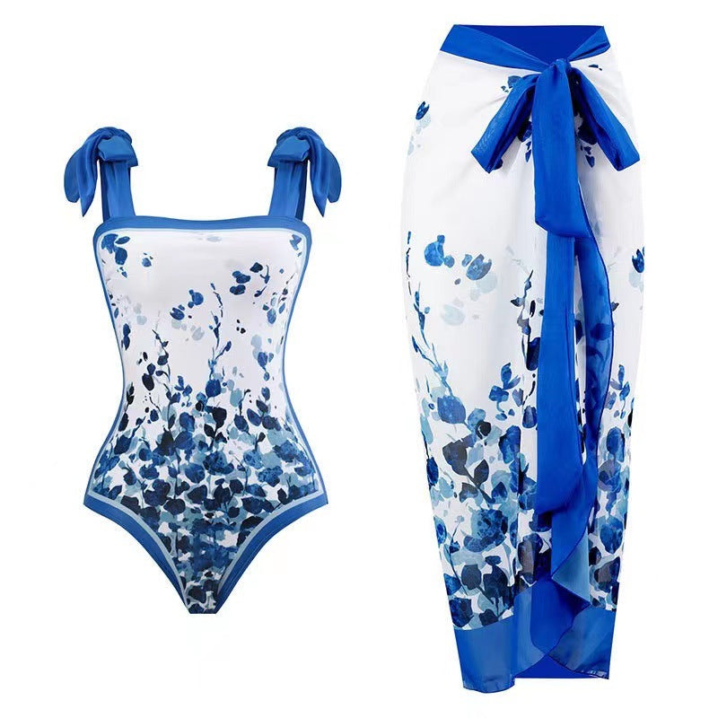 bikini Lace-Up Swimsuit Long Dress Chiffon bikini Southeast Asia Mesh Sexy One-Piece Swimsuit Women European and American