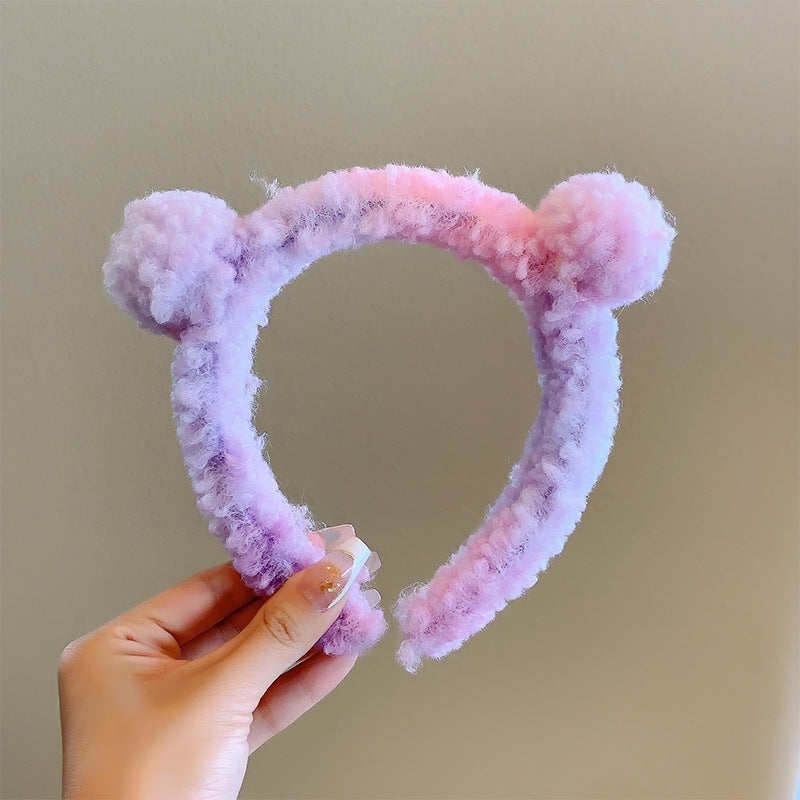 Bow cat ears plush headband face washing hair pressing non-slip headband sweet cute hair bundle children hairpin headdress