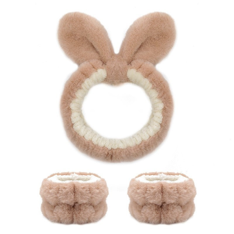 Amazon Plush Headband Wristband Set Face Washing Absorbent Headband Cartoon Cute Waterproof Hairband Wholesale