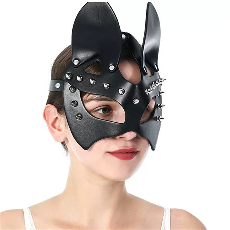 Sexy PU Punk New Halloween Queen Party Nailing Cat Face Mask Nightclub Prom Dress Up Mask