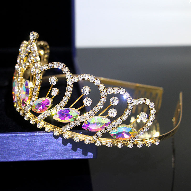 European and American rhinestone wedding bride crown fashion metal wedding beauty pageant hairband girl crown headdress manufacturers wholesale