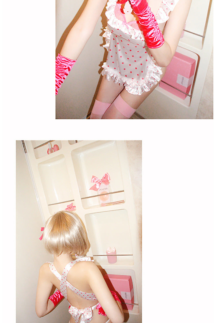 Sexy Lingerie 2024 New Sexy No Polo Dot Kitchen Apron Maid Dress Sexy Uniform cosplay Women
