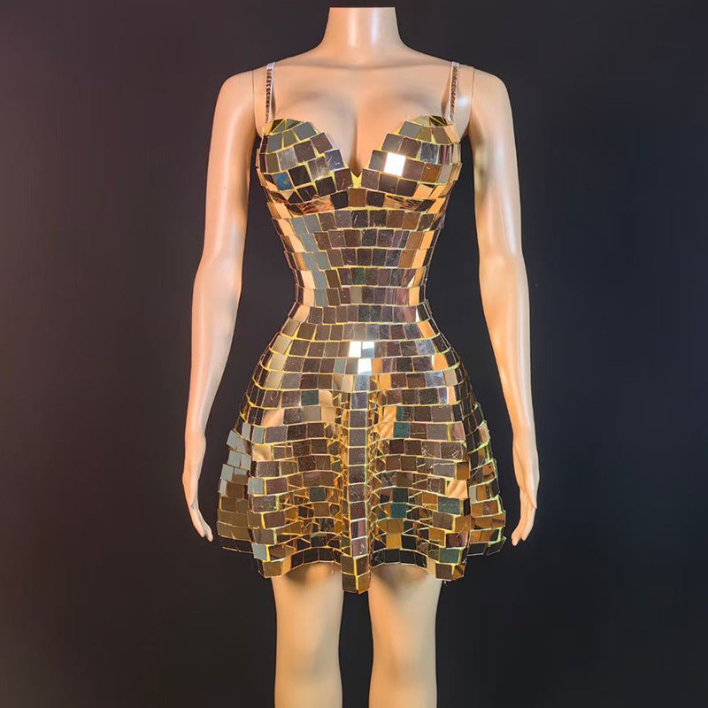 Birthday Costume Diamond Costume Sexy Suspender Elastic Large Sequin Skirt Ultra Short Dress Party Dress Night