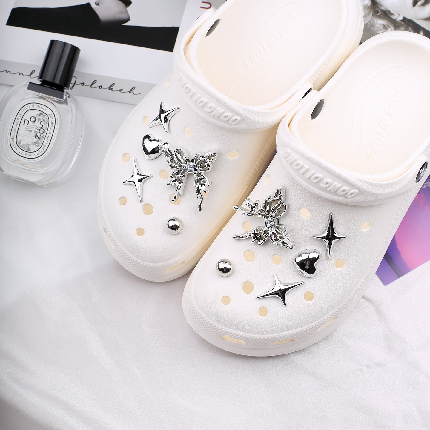 Silver Hole Bow Accessories Shoe Buckle Dark Shoe Flower Decoration Removable Creative DIY Accessories