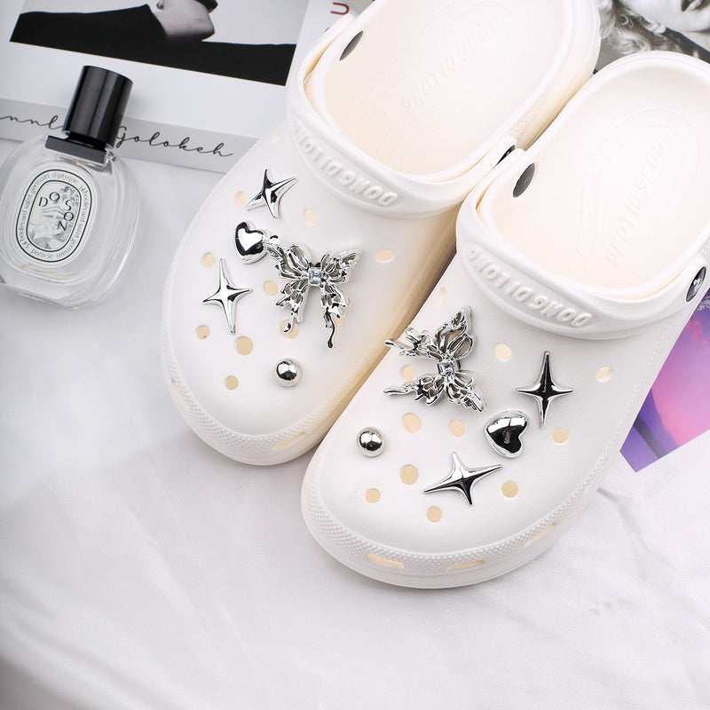 Silver Hole Bow Accessories Shoe Buckle Dark Shoe Flower Decoration Removable Creative DIY Accessories