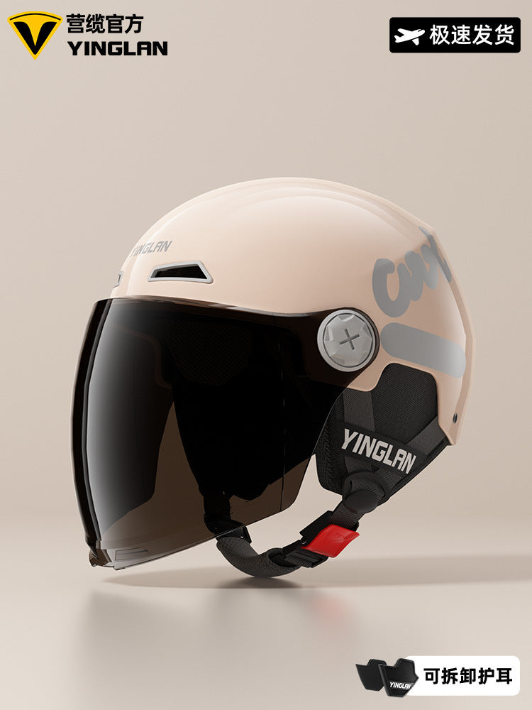 Camp cable helmet female electric car 3c new national standard four seasons universal battery car motorcycle male retro helmet half winter