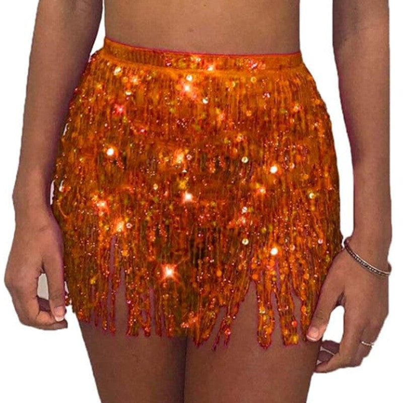 Halloween costume belly dance waist chain new four-layer sequins tassel belt waist towel hip towel skirt skirt skirt wholesale