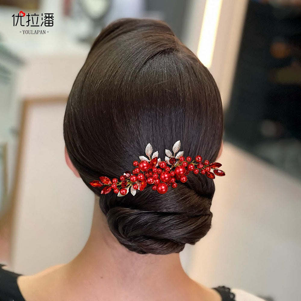 Youlapan Hp596 European and American Fashion Bridal Hair Comb Hand-Beaded Alloy Leaf Hair Accessories Hair Styling Accessories