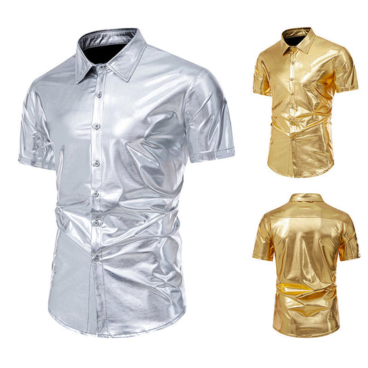 Cross-border summer new men's bright nightclub disco short sleeve shirt stage performance costume