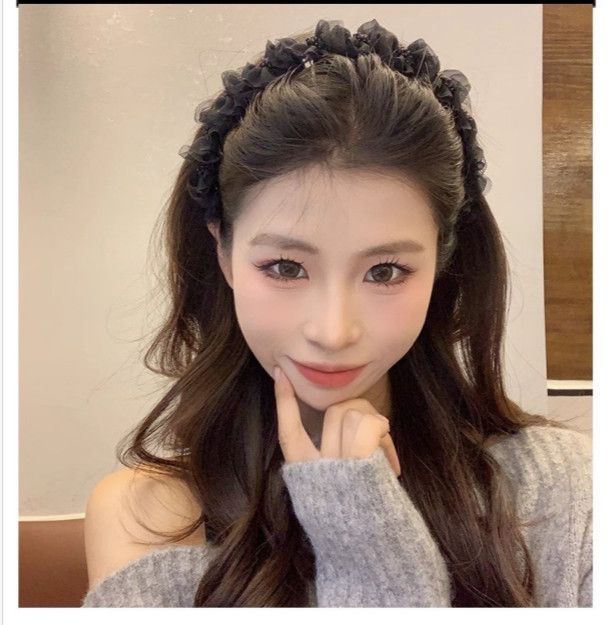 Mesh Pleated Beaded Headband for Women 2026 New Style Comb with Ribbon Headband High Crown Hair Accessory Bangs Hairpin