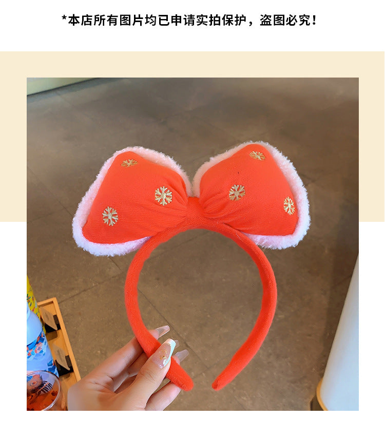 Bow cat ears plush headband face washing hair pressing non-slip headband sweet cute hair bundle children hairpin headdress