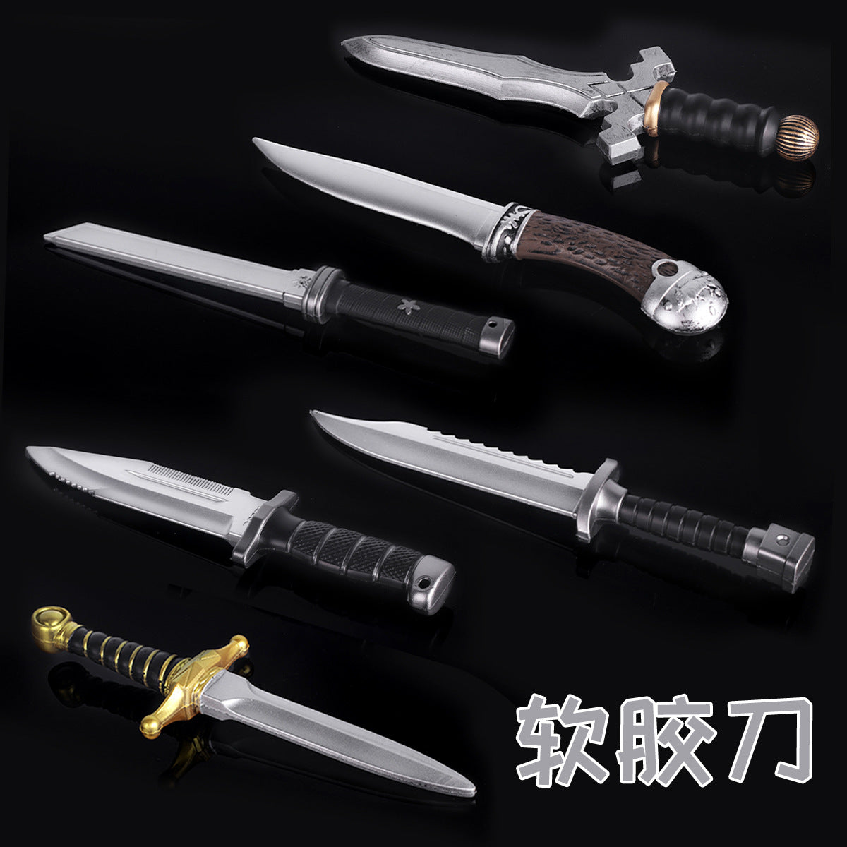 Zhushengda Halloween Mini Toy Sword Set Realistic Weapon Toy Knife Pu Soft Rubber Material Props