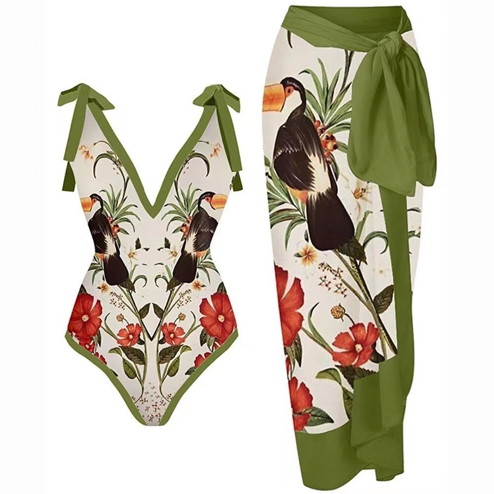 bikini Lace-Up Swimsuit Long Dress Chiffon bikini Southeast Asia Mesh Sexy One-Piece Swimsuit Women European and American