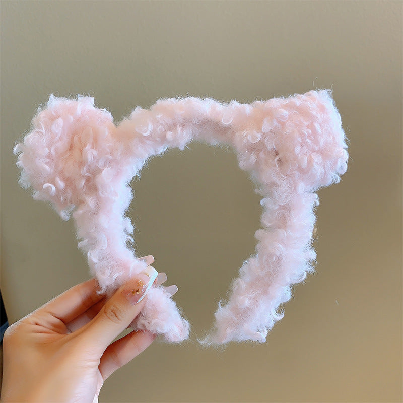 Bow cat ears plush headband face washing hair pressing non-slip headband sweet cute hair bundle children hairpin headdress