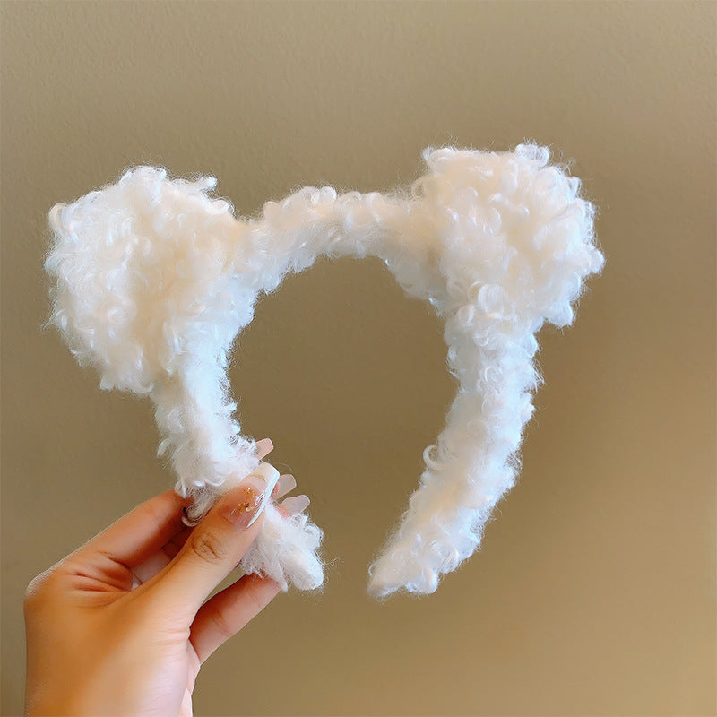 Bow cat ears plush headband face washing hair pressing non-slip headband sweet cute hair bundle children hairpin headdress