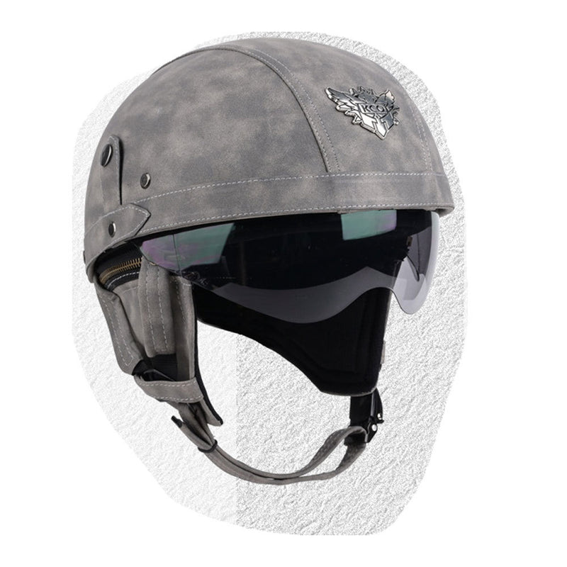 Cross-border Export Retro Personalized Helmet Lens with Label Motorcycle Half Helmet Scooter Cruise Leather Helmet Prince Helmet