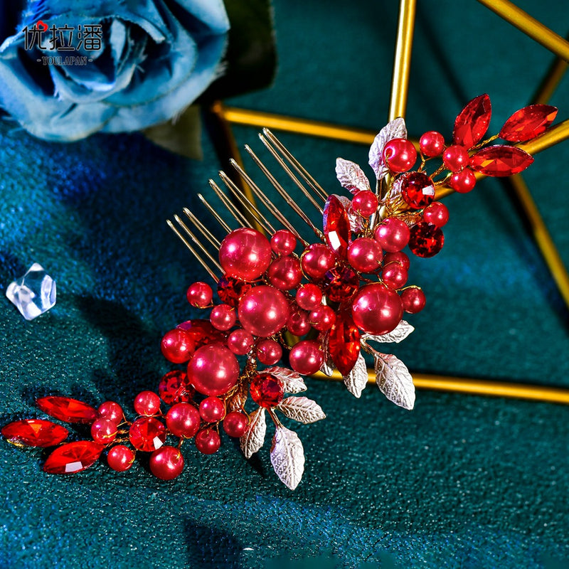 Youlapan Hp596 European and American Fashion Bridal Hair Comb Hand-Beaded Alloy Leaf Hair Accessories Hair Styling Accessories