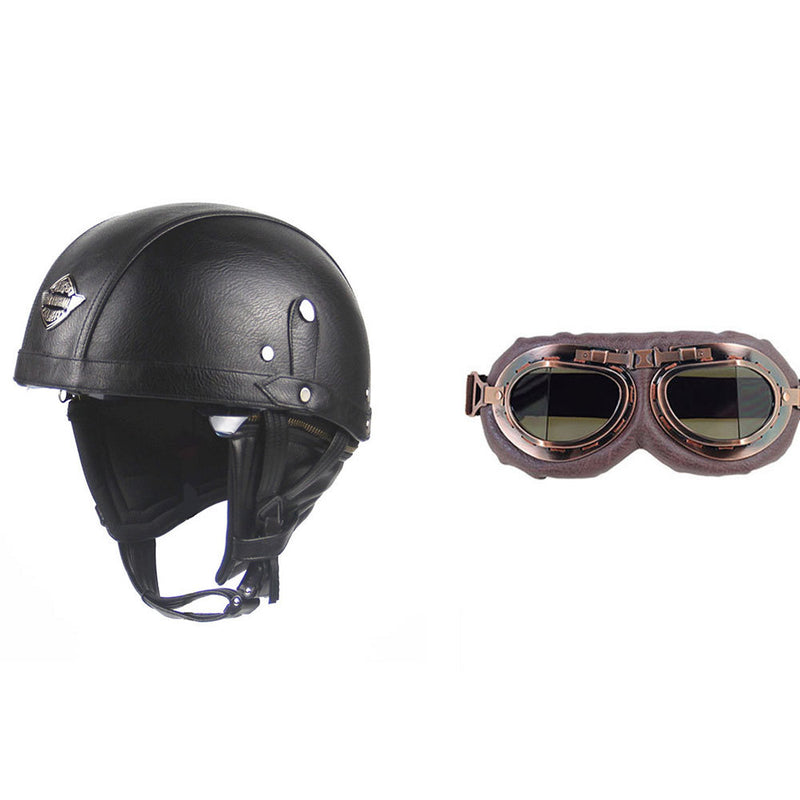Cross-border Export Retro Personalized Helmet Lens with Label Motorcycle Half Helmet Scooter Cruise Leather Helmet Prince Helmet