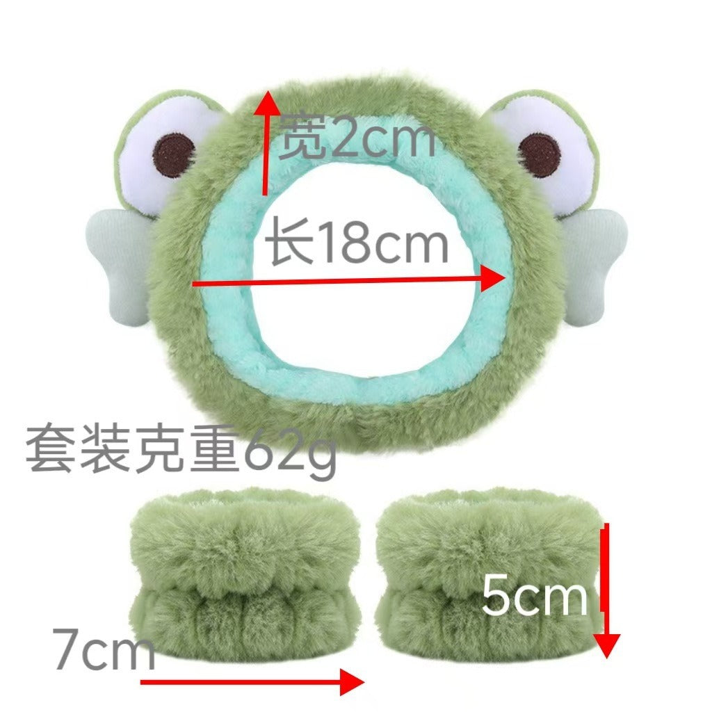 Amazon Plush Headband Wristband Set Face Washing Absorbent Headband Cartoon Cute Waterproof Hairband Wholesale