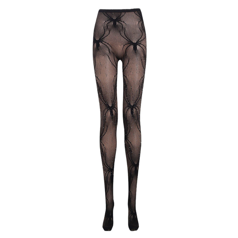 European and American fashion cross-border plus size sexy fishing net hollow jacquard women's rhinestone pantyhose Amazon factory wholesale