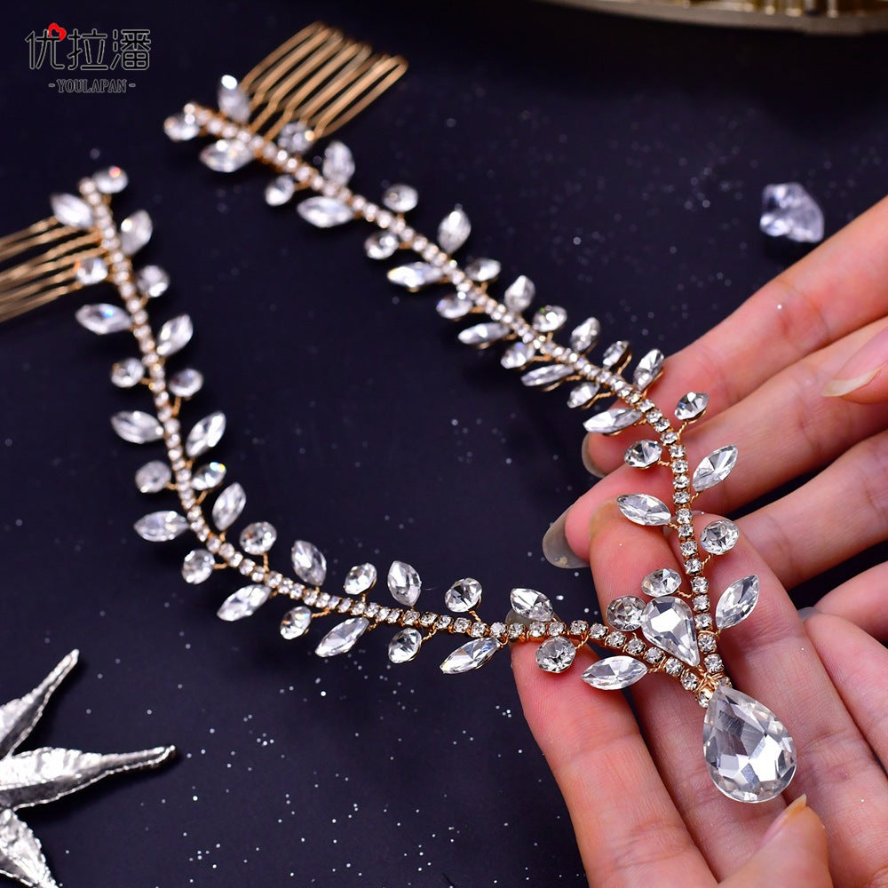 Youlapan Cross-Border European and American Simple Hairband with Rhinestones and Water Drop Design, Forehead Hair Chain, Symmetrical Hair Accessory Hp465