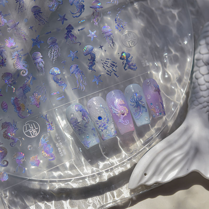 Shell Light Jellyfish Seahorse Nail Art Sticker Embossed New 5D Stereo 3D Dream Shell Ocean Nail Sticker