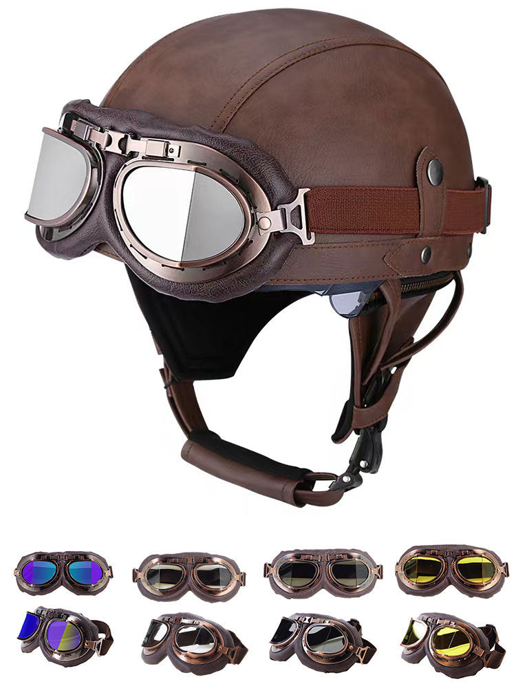 Cross-border Export Retro Personalized Helmet Lens with Label Motorcycle Half Helmet Scooter Cruise Leather Helmet Prince Helmet