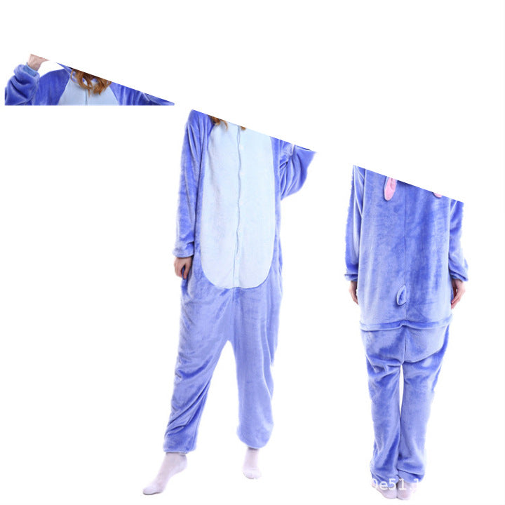 Special offer cartoon animal one-part pajamas pink pig adult autumn and winter cross-border flannel new men's and women's home clothes couple