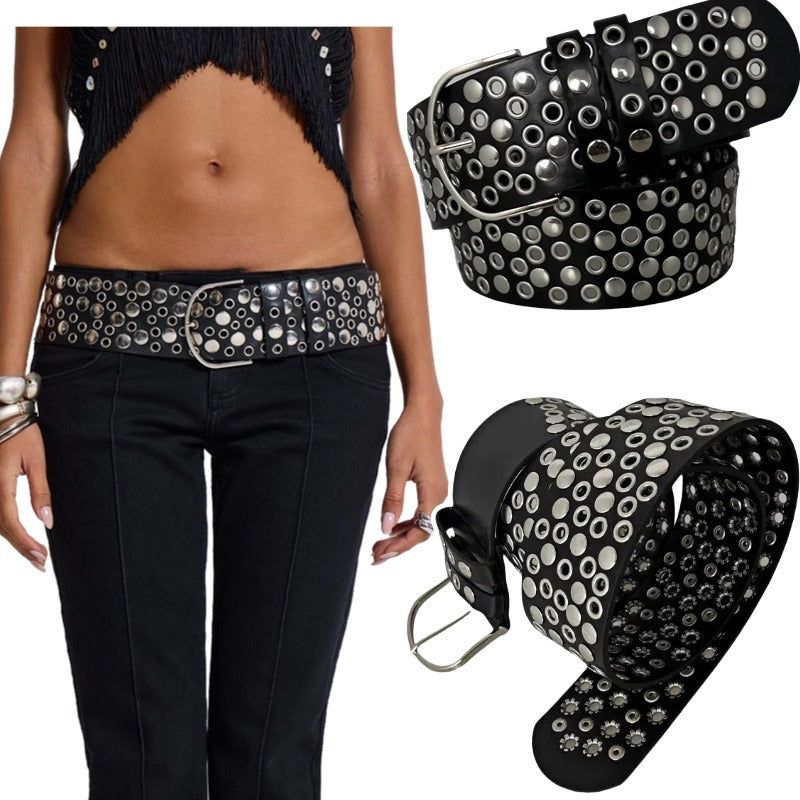 Big Skull Hip Hop Alloy Rivet Square Beads Pyramid Distinctive Belt Women's All-match Decorative High-grade Sense Belt