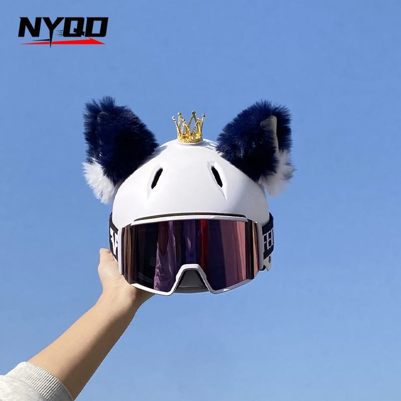 Helmet Decorations, Full-Face Helmets, Half-Face Ski Helmets, Plush Versatile Blue Bell Cat Ear Accessories, Removable