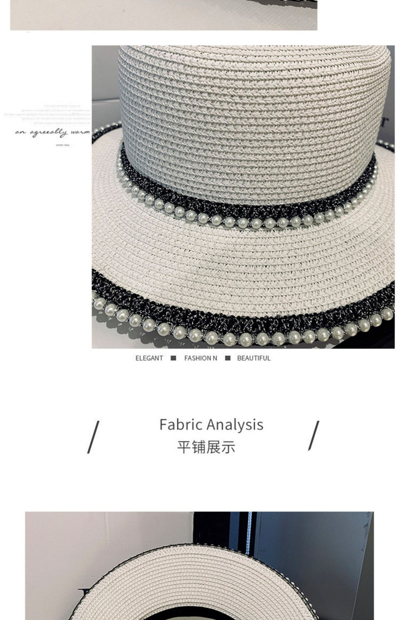 Summer Sunscreen Hat Korean Style Trendy Pearl Straw Hat Women's Seaside Sunshade Hat Outdoor UV Protection Sun Hat