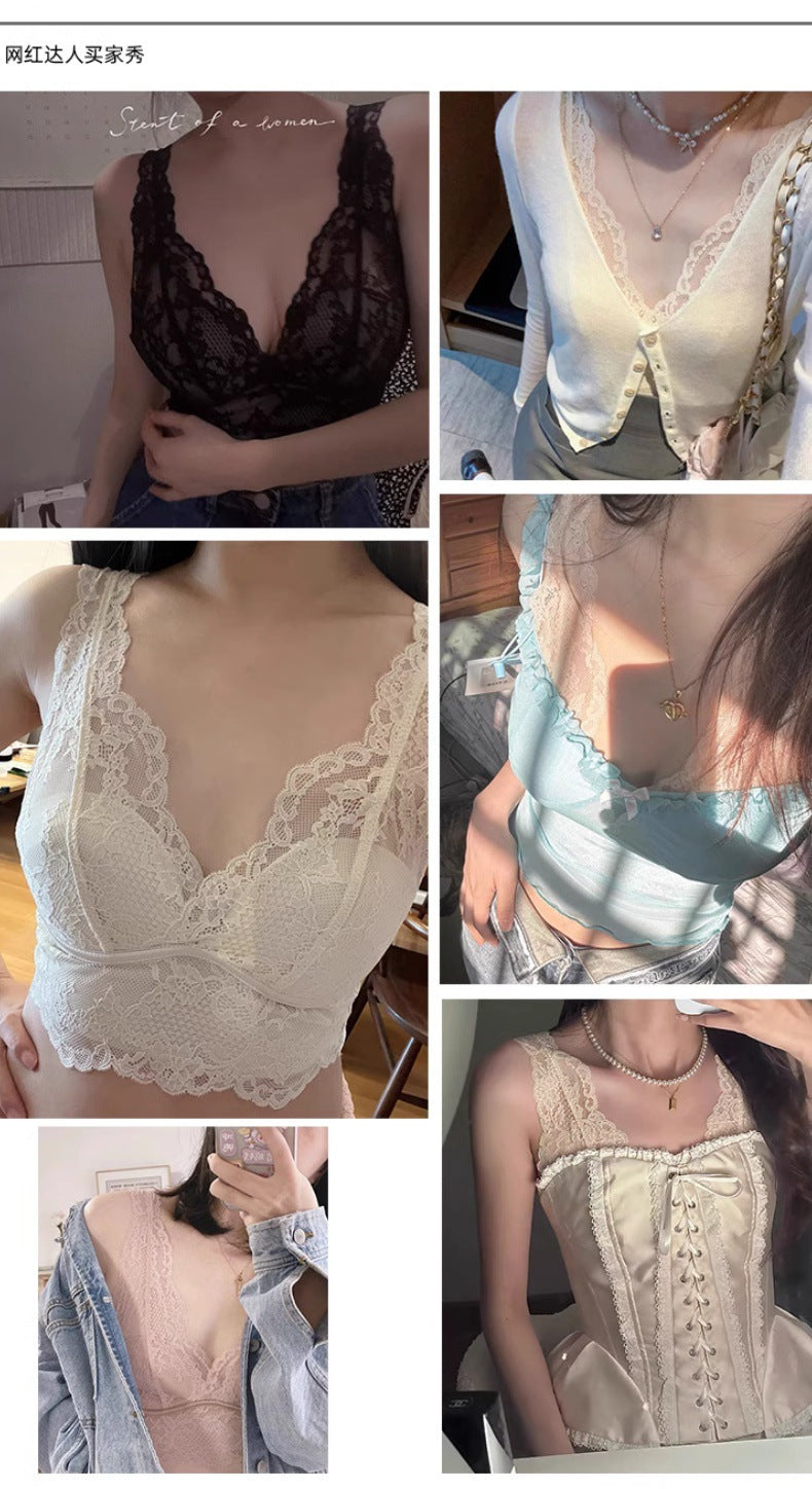 Hua Jia Long Xin Same Style French Lace Underwear Women's Small Chest Push-up Traceless Sexy Inner Stacked Bra