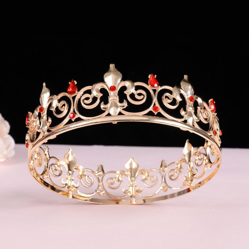 Men's golden king crown headdress adult birthday crown stage opera performance unisex round crown wholesale