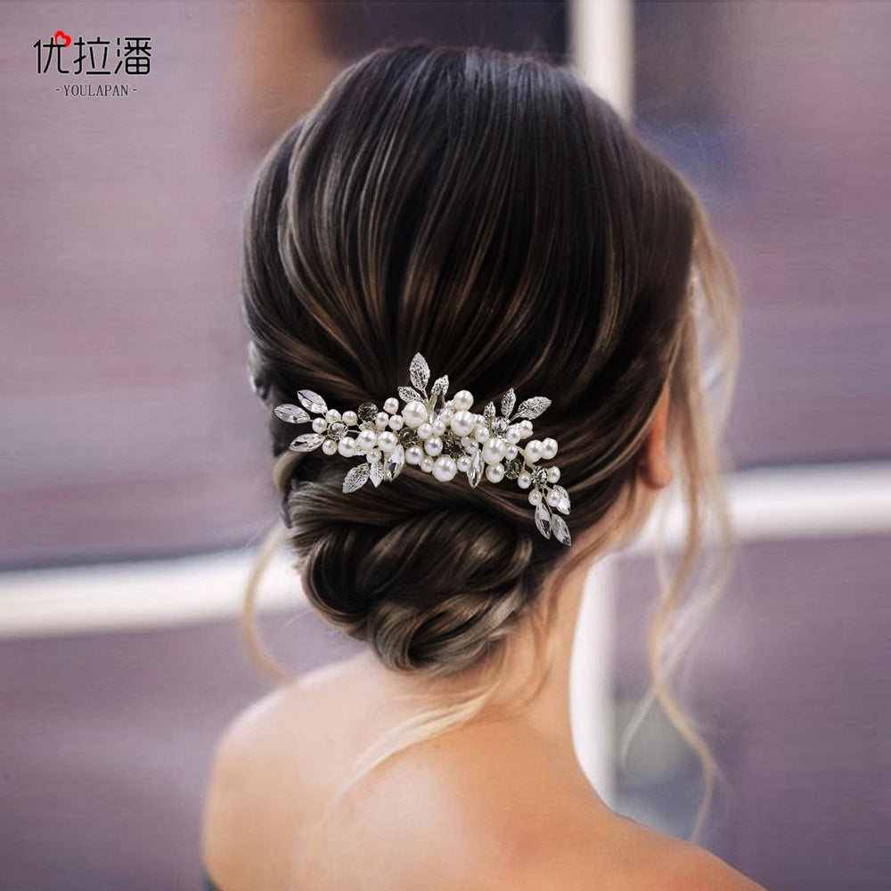 Youlapan Hp596 European and American Fashion Bridal Hair Comb Hand-Beaded Alloy Leaf Hair Accessories Hair Styling Accessories