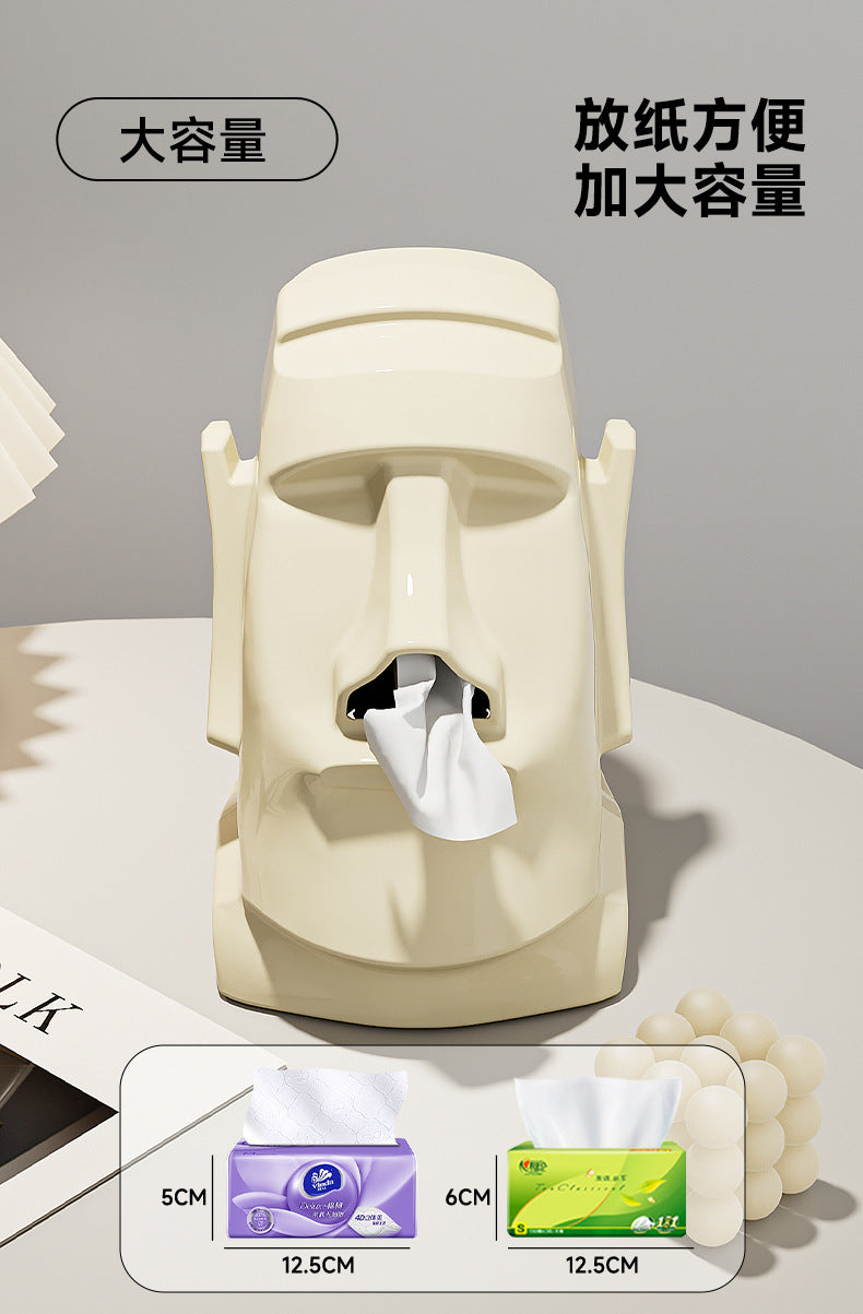 Creative Tissue Box Household Multifunctional Earphone Rack Large Capacity Built-in Spring Easter Island Moai Stone Tissue Box