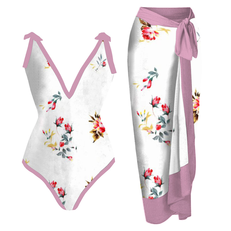 2026 European and American Foreign Trade Ins-Style Cross-Border Aliexpress Printed Swimsuit One-Piece Chiffon Hip-Covering Skirt Two-Piece Swimsuit