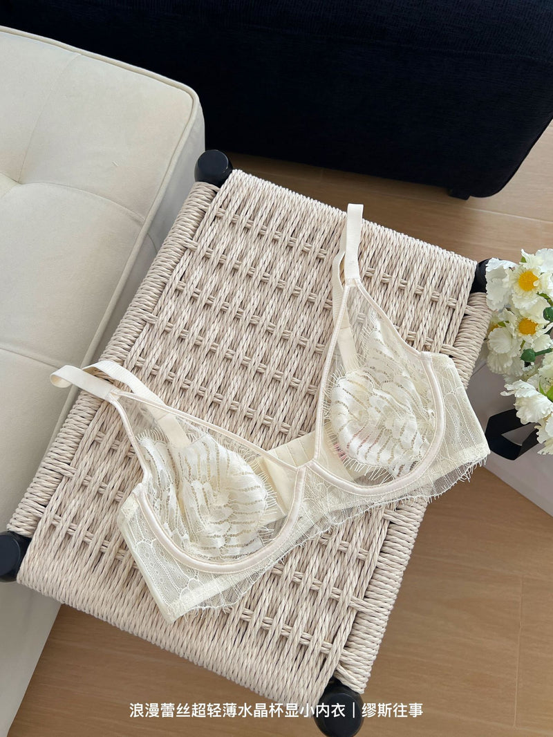 Pure Lust Style Ultra-Thin Sexy Mesh Lace Intimates for Women with Big Breasts, Small Push-Up Anti-Sagging Bra
