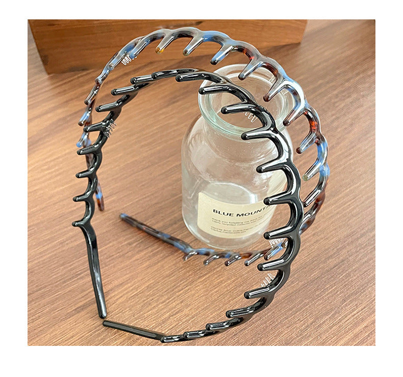 High Cranial Top Non-slip Toothed Headband Women's 2024 New Out-of-the-way Press Hair Clamp Wide-brimmed Hair Finishing Wash Face Headband