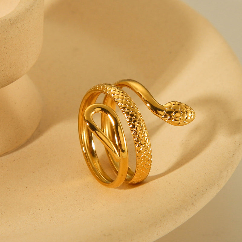 Ins style European and American cross-border 18K gold stainless steel snake ring female temperament all-match titanium steel ring non-fading jewelry