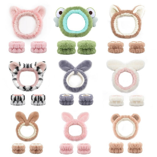 Amazon Plush Headband Wristband Set Face Washing Absorbent Headband Cartoon Cute Waterproof Hairband Wholesale