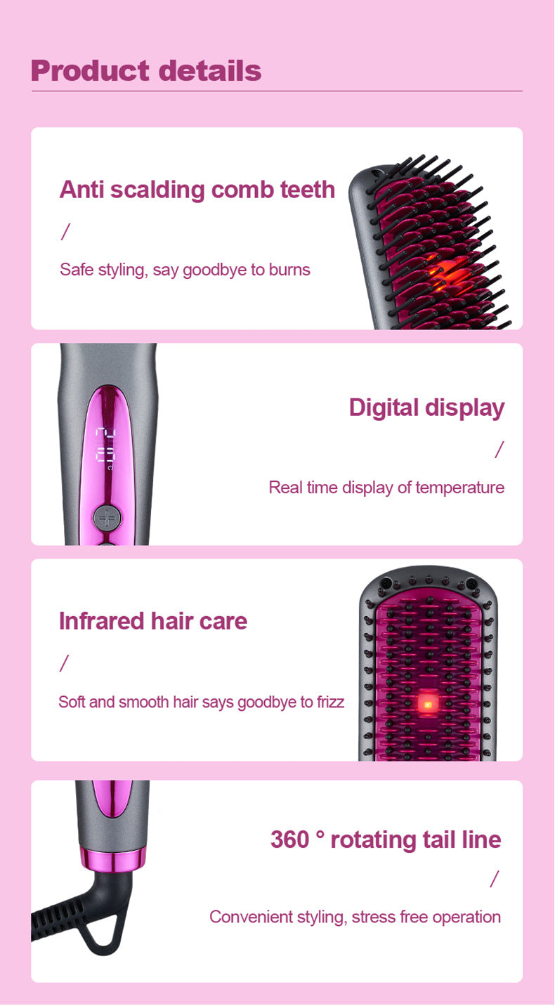 2025 New Infrared Hair Straightening Comb Hair Straightener Fluffy Comb Curling Iron Hair Straightening Comb Salon Accept Custom