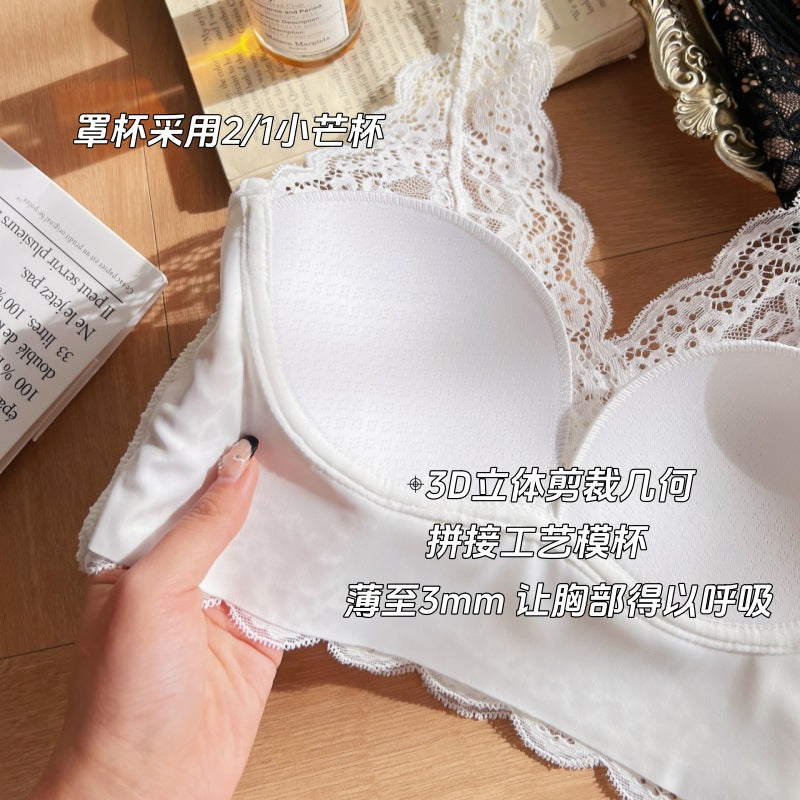 Hua Jia Long Xin Same Style French Lace Underwear Women's Small Chest Push-up Traceless Sexy Inner Stacked Bra