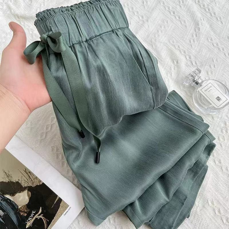 Purple Ice Silk Cool Acetic Acid Satin 2025 Summer Thin Wide Leg Pants Women's Straight Loose Dosing Casual Pants