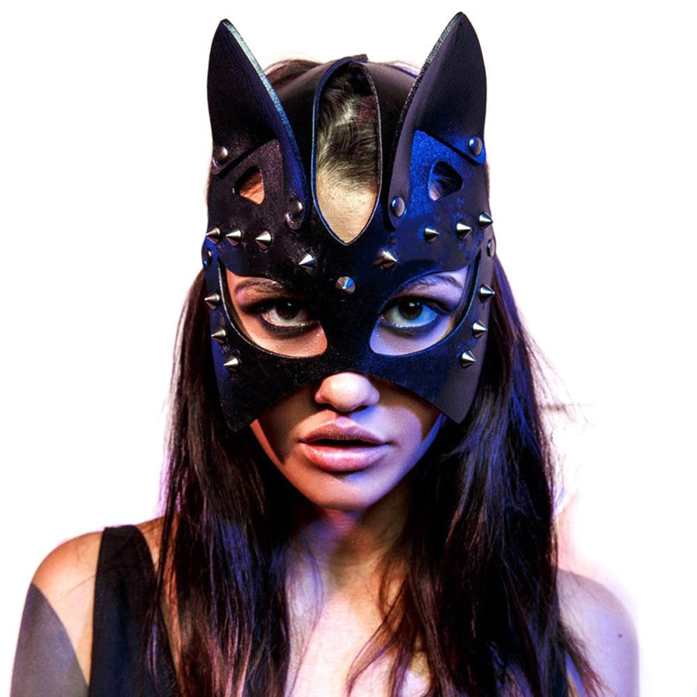 Sexy PU Punk New Halloween Queen Party Nailing Cat Face Mask Nightclub Prom Dress Up Mask