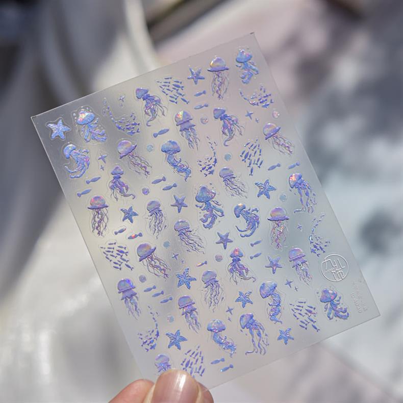 Shell Light Jellyfish Seahorse Nail Art Sticker Embossed New 5D Stereo 3D Dream Shell Ocean Nail Sticker
