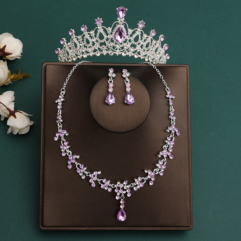 2024 New Bridal Headwear Three-Piece Crown Necklace Set Wedding Hair Accessories Wedding Accessories Jewelry Korean Style